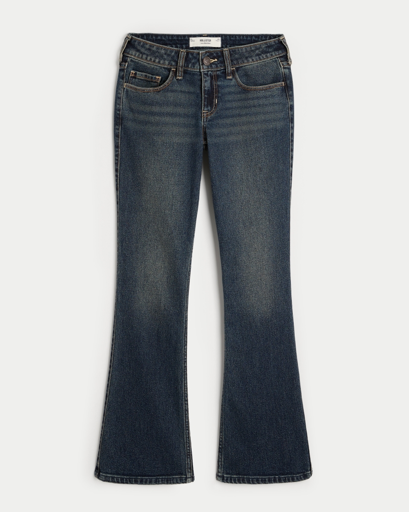 jeans bootcut con ricamo floreale a vita bassa e lavaggio medio