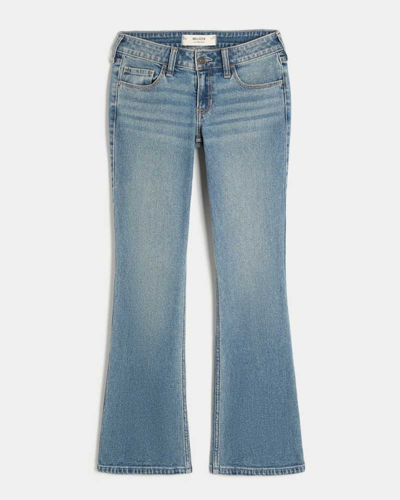 jeans bootcut con ricamo floreale a vita bassa e lavaggio medio