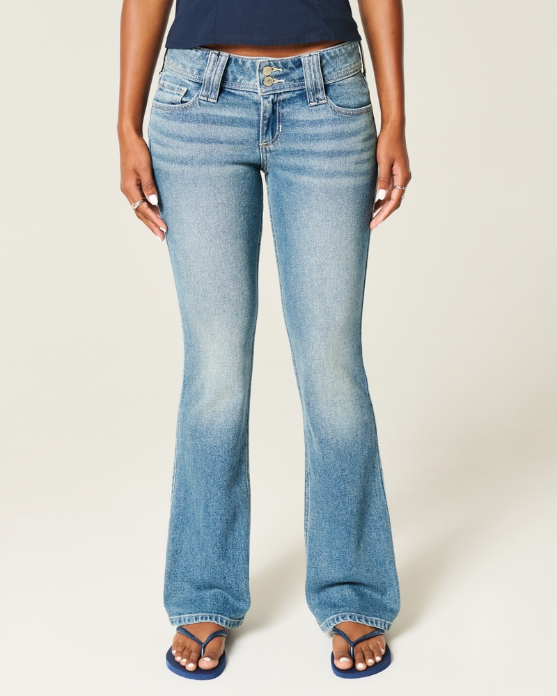 jeans bootcut a vita bassa effetto consumato lavaggio medio