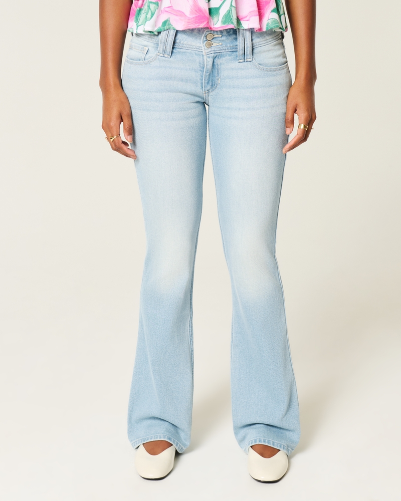 jeans bootcut a vita bassa effetto consumato lavaggio medio