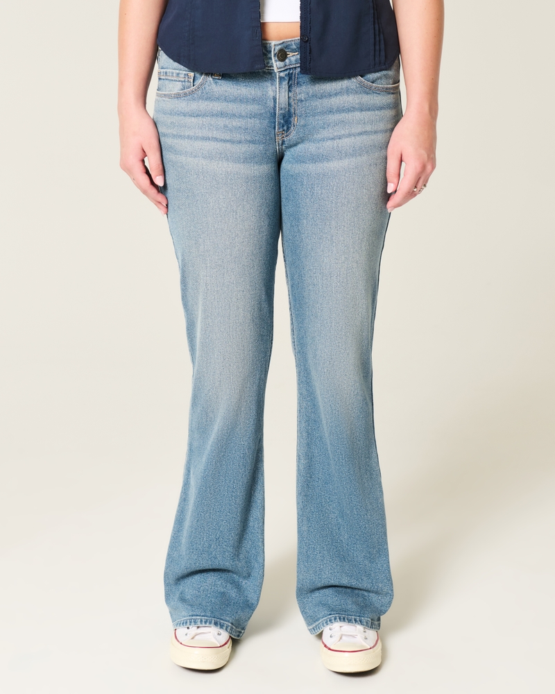 jeans bootcut ricamati a vita bassa e lavaggio profondo