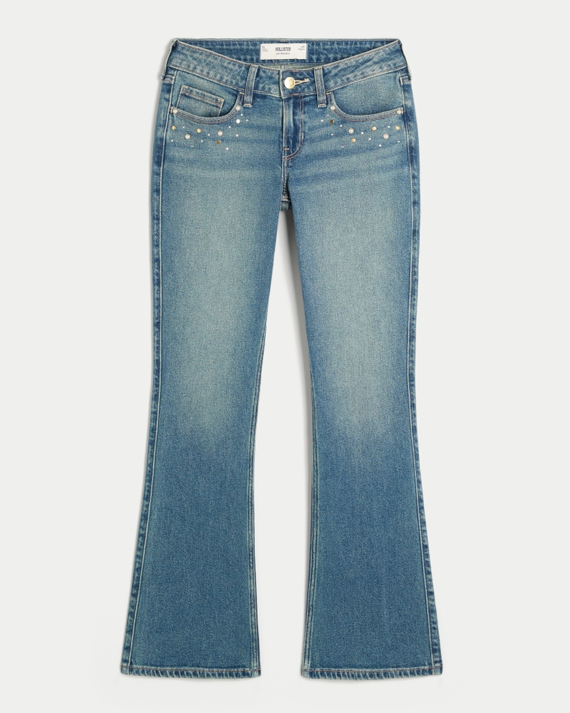 jeans bootcut ricamati a vita bassa e lavaggio profondo