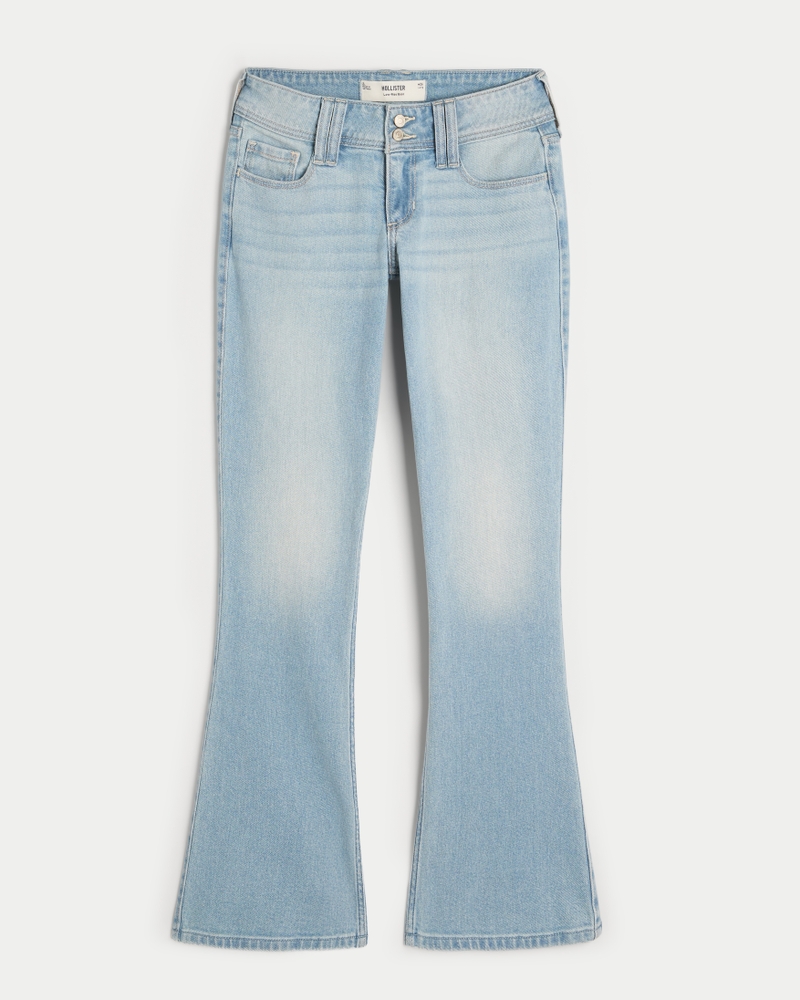 jeans bootcut con borchie lavaggio medio e vita bassa