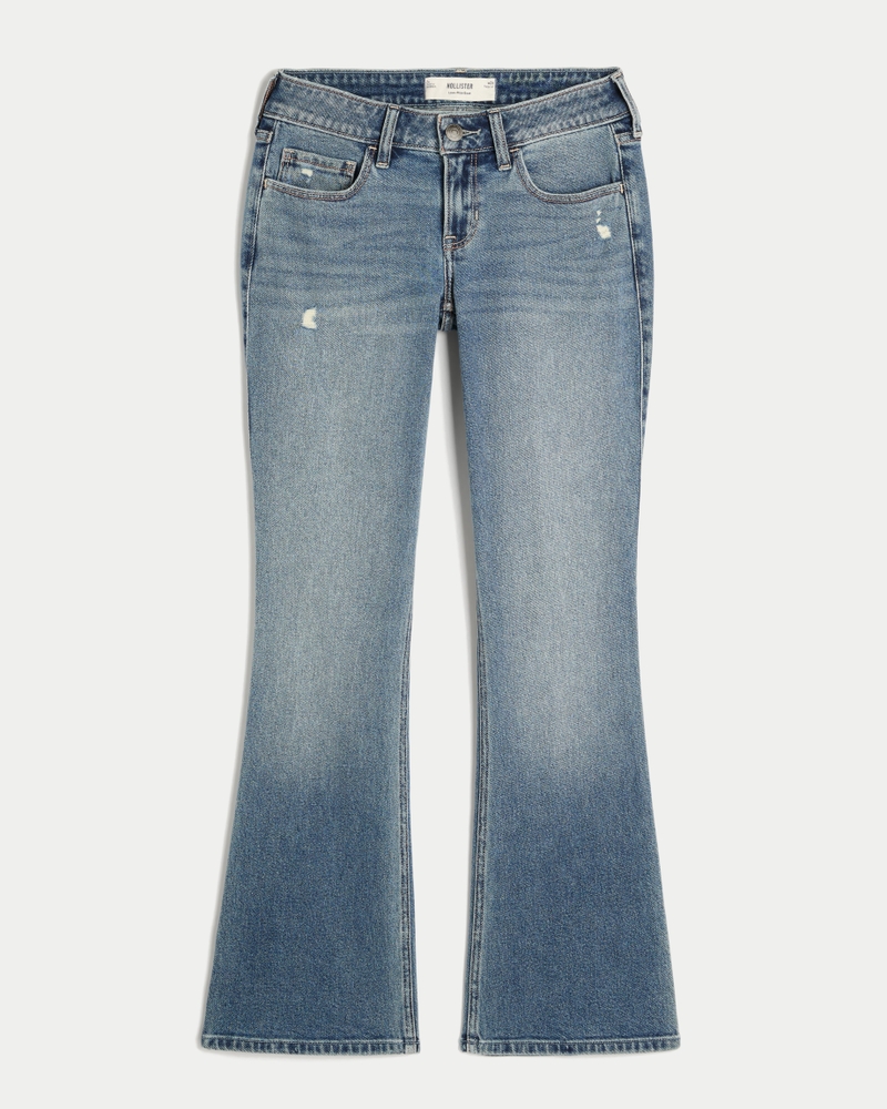 jeans bootcut a vita bassa con ricamo a farfalla e lavaggio medio
