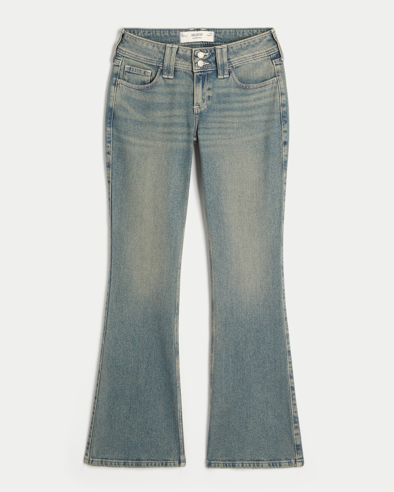 jeans bootcut a vita bassa con ricamo a farfalla e lavaggio medio