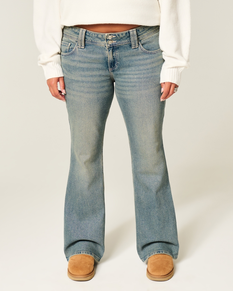 jeans bootcut a vita bassa con ricamo a farfalla e lavaggio medio
