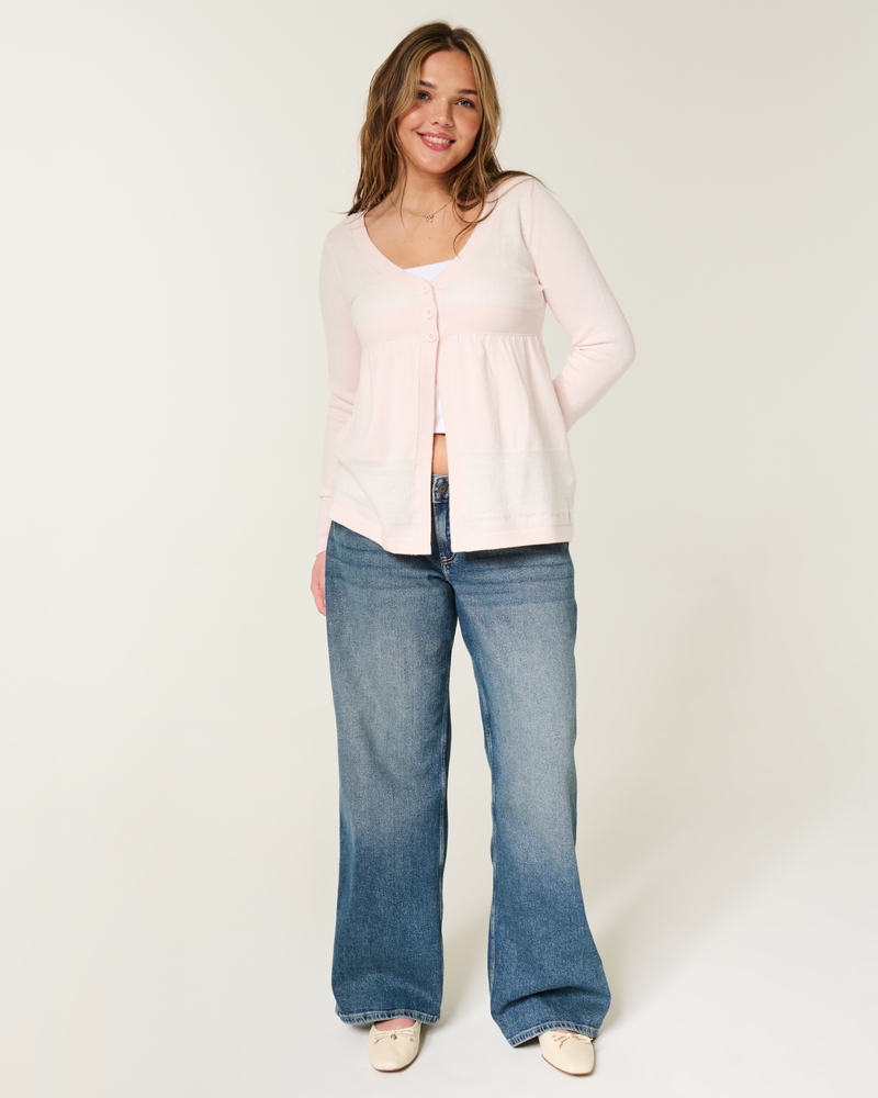 cardigan babydoll fluido a maniche lunghe
