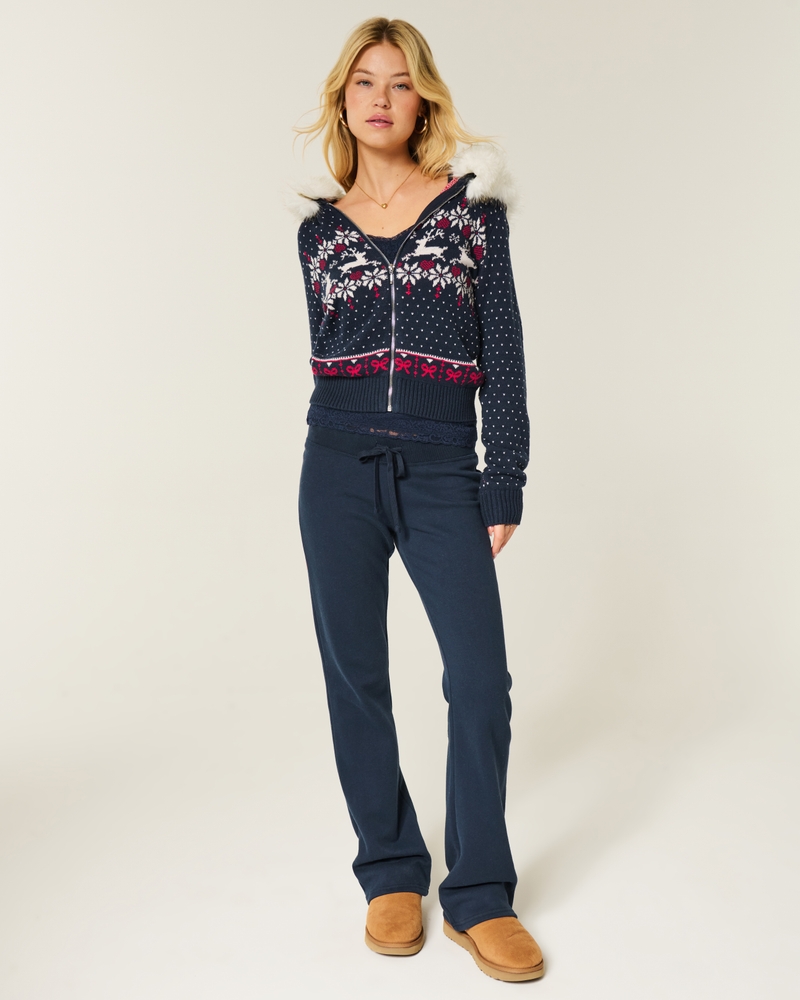 maglione con cappuccio e cerniera in stile fair isle con finiture in pelliccia sintetica