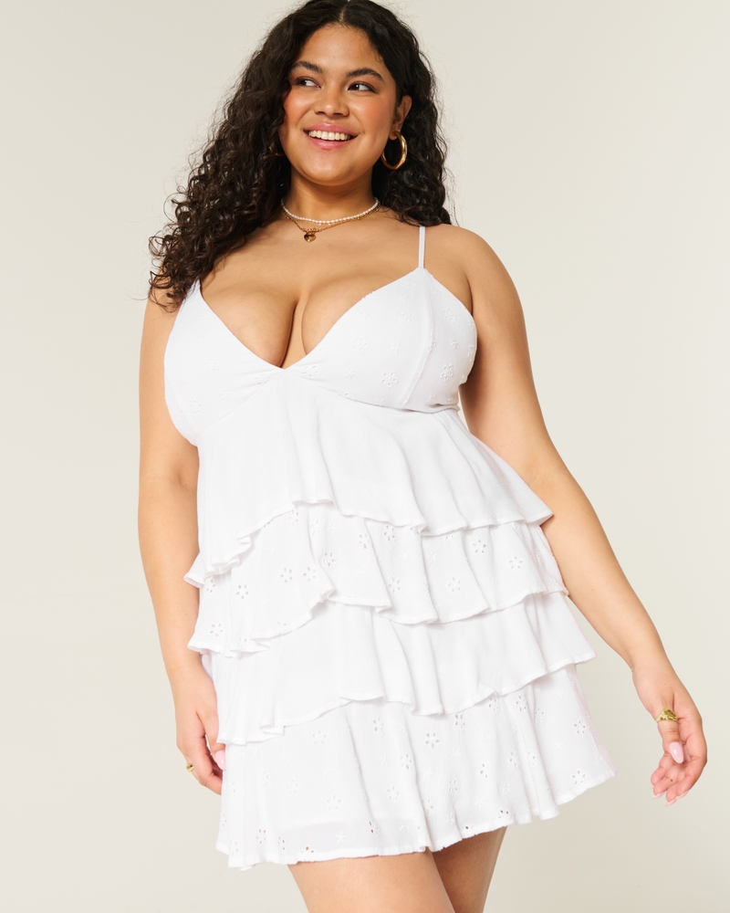 mini abito babydoll con scollo a v e volant