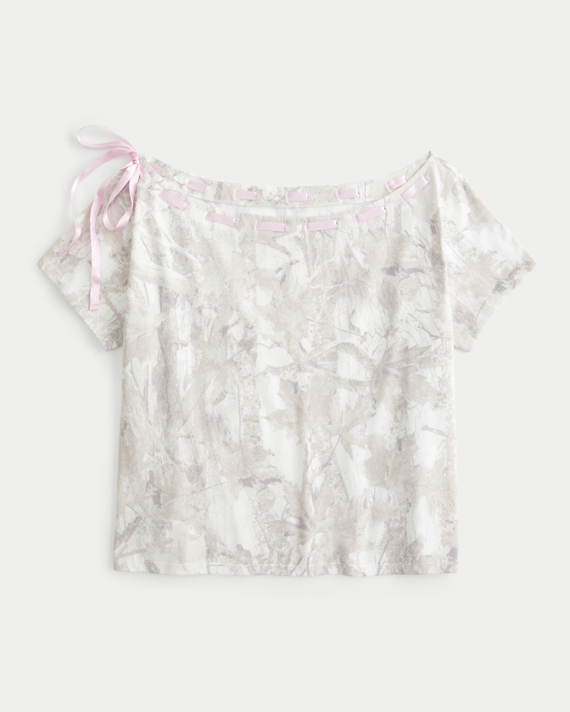 t-shirt ampia con spalle scoperte e nodo sul davanti