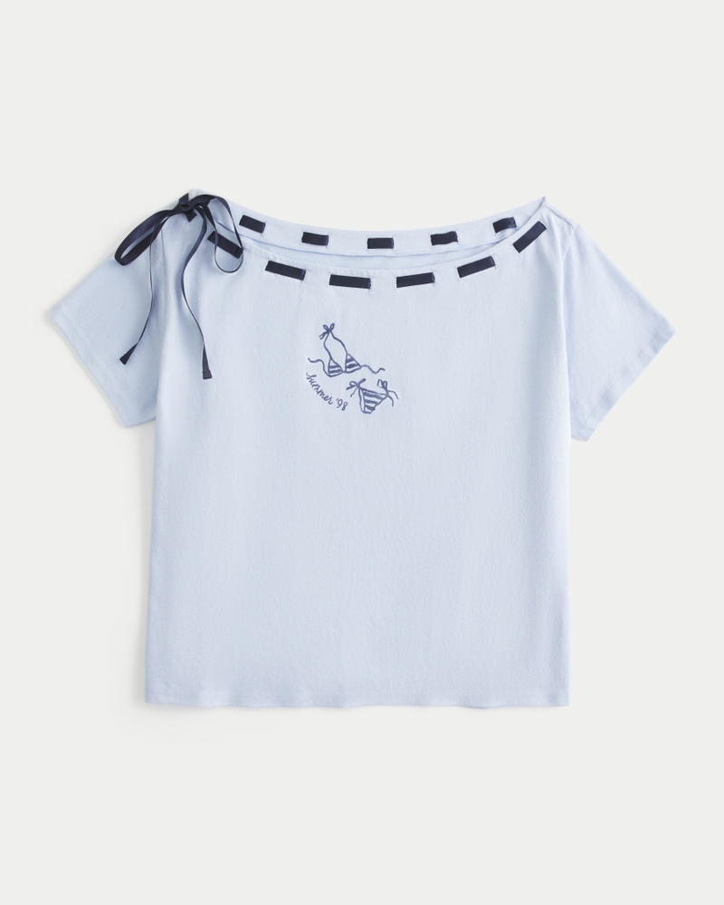 t-shirt mimetica ampia con spalle scoperte e coulisse