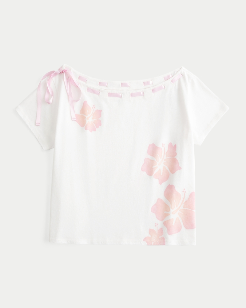t-shirt mimetica ampia con spalle scoperte e coulisse