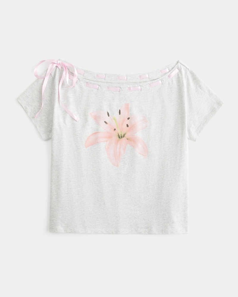 t-shirt mimetica ampia con spalle scoperte e coulisse