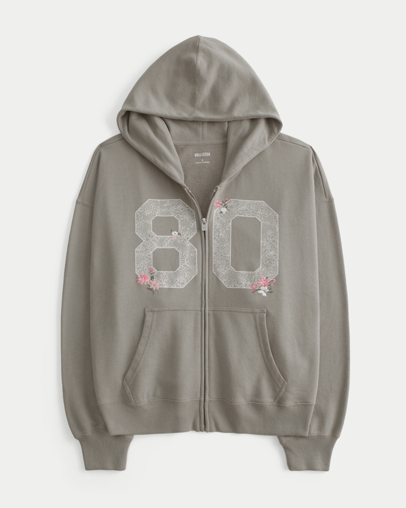 felpa con cappuccio e zip grafica oversize