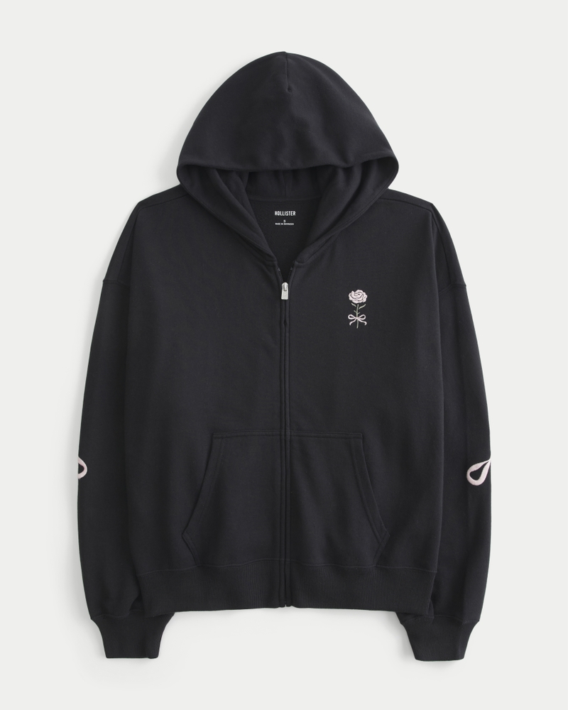 felpa con cappuccio e zip grafica oversize