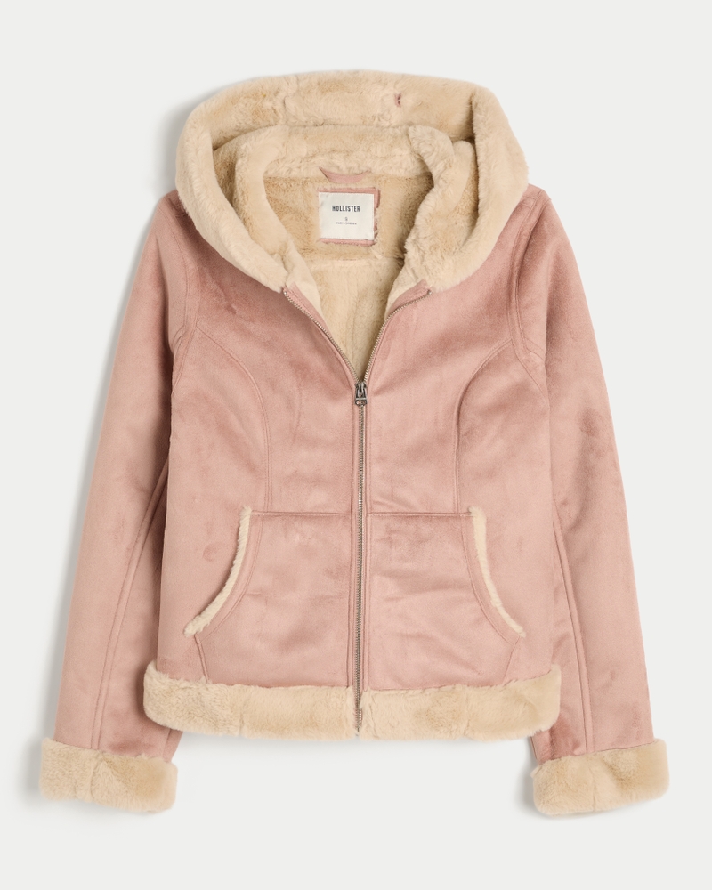 giacca con cappuccio in pelliccia sintetica shearling sintetico e cashmere
