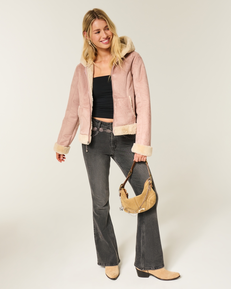 giacca con cappuccio in pelliccia sintetica shearling sintetico e cashmere