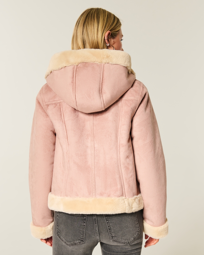 giacca con cappuccio in pelliccia sintetica shearling sintetico e cashmere