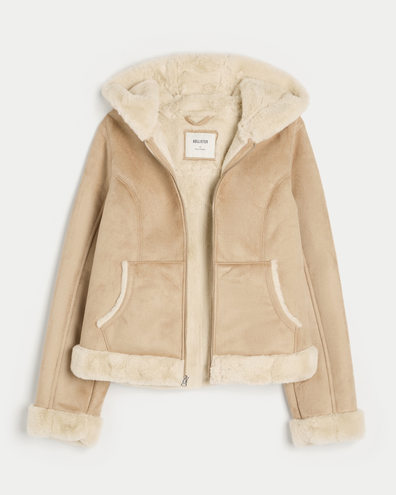 giacca con cappuccio in pelliccia sintetica shearling sintetico e cashmere
