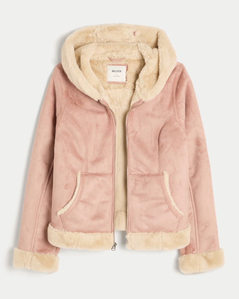 giacca con cappuccio in pelliccia sintetica shearling sintetico e cashmere
