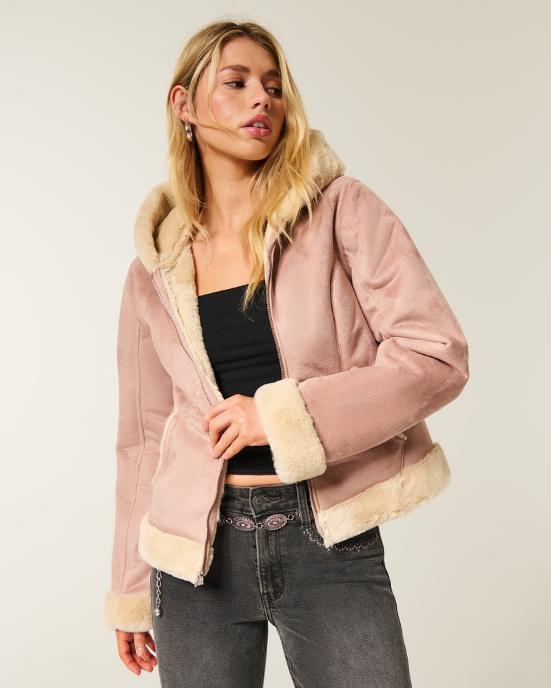 giacca con cappuccio in pelliccia sintetica shearling sintetico e cashmere