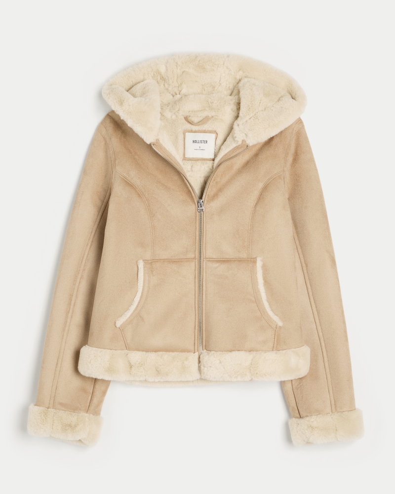 giacca con cappuccio in pelliccia sintetica shearling sintetico e cashmere