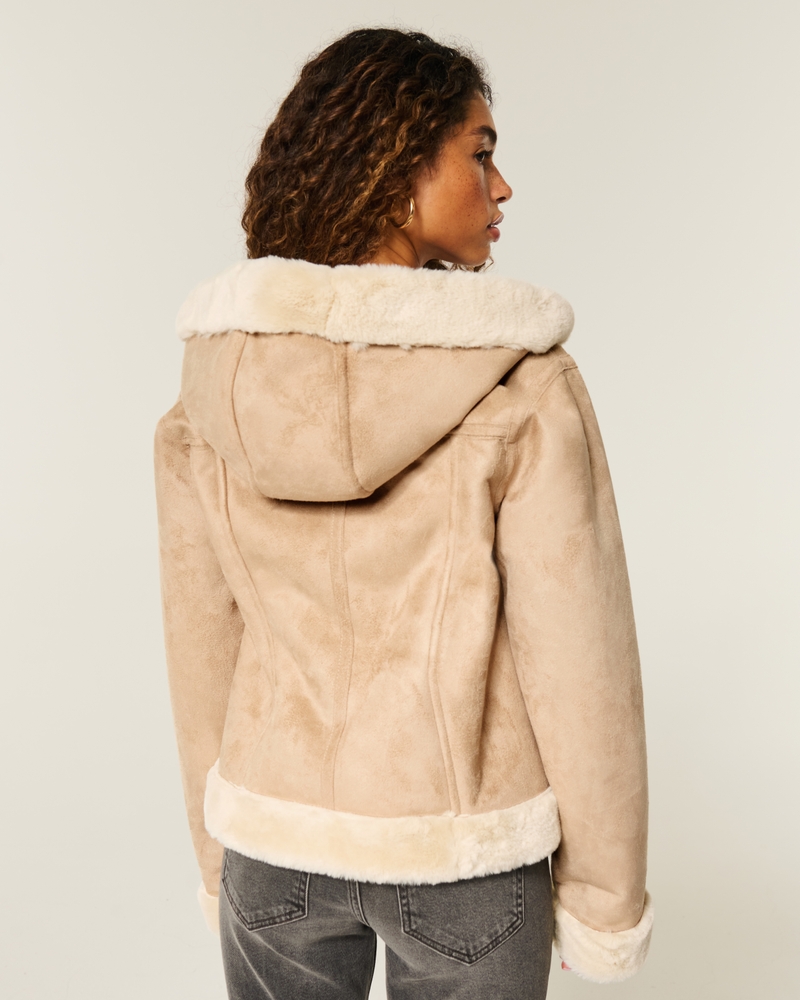 giacca con cappuccio in pelliccia sintetica shearling sintetico e cashmere