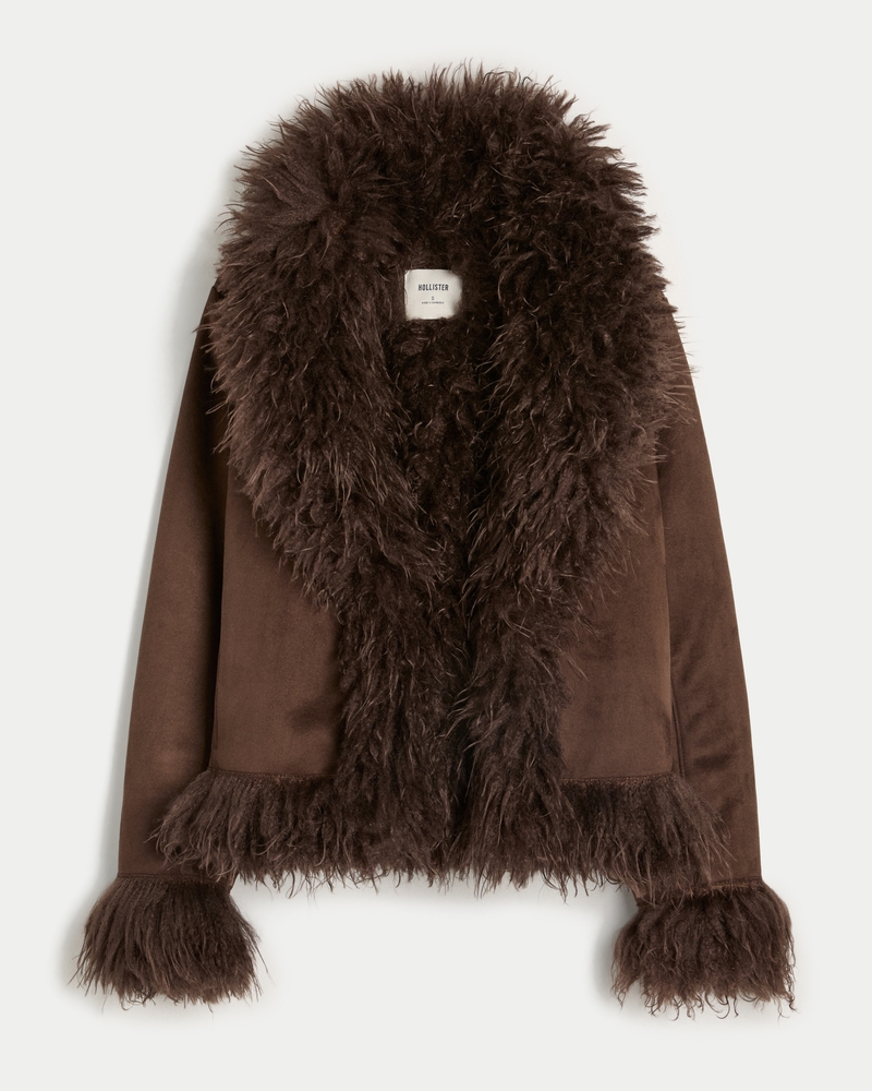 giacca in cashmere con fodera in pelliccia sintetica e montone sintetico
