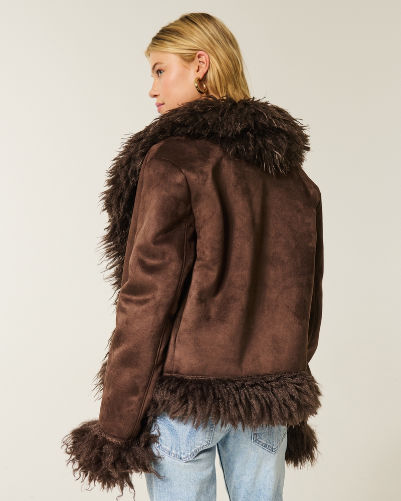 giacca in cashmere con fodera in pelliccia sintetica e montone sintetico