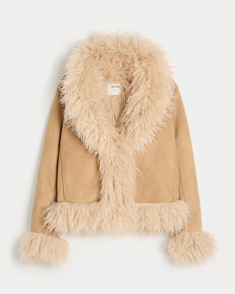 giacca in cashmere con fodera in pelliccia sintetica e montone sintetico
