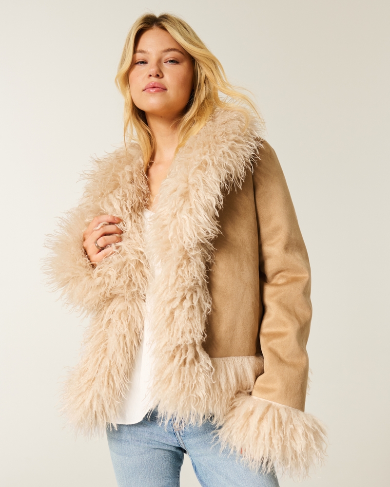 giacca in cashmere con fodera in pelliccia sintetica e montone sintetico