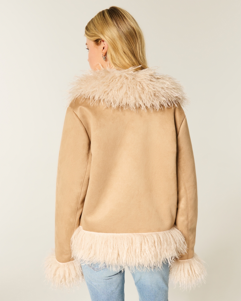 giacca in cashmere con fodera in pelliccia sintetica e montone sintetico