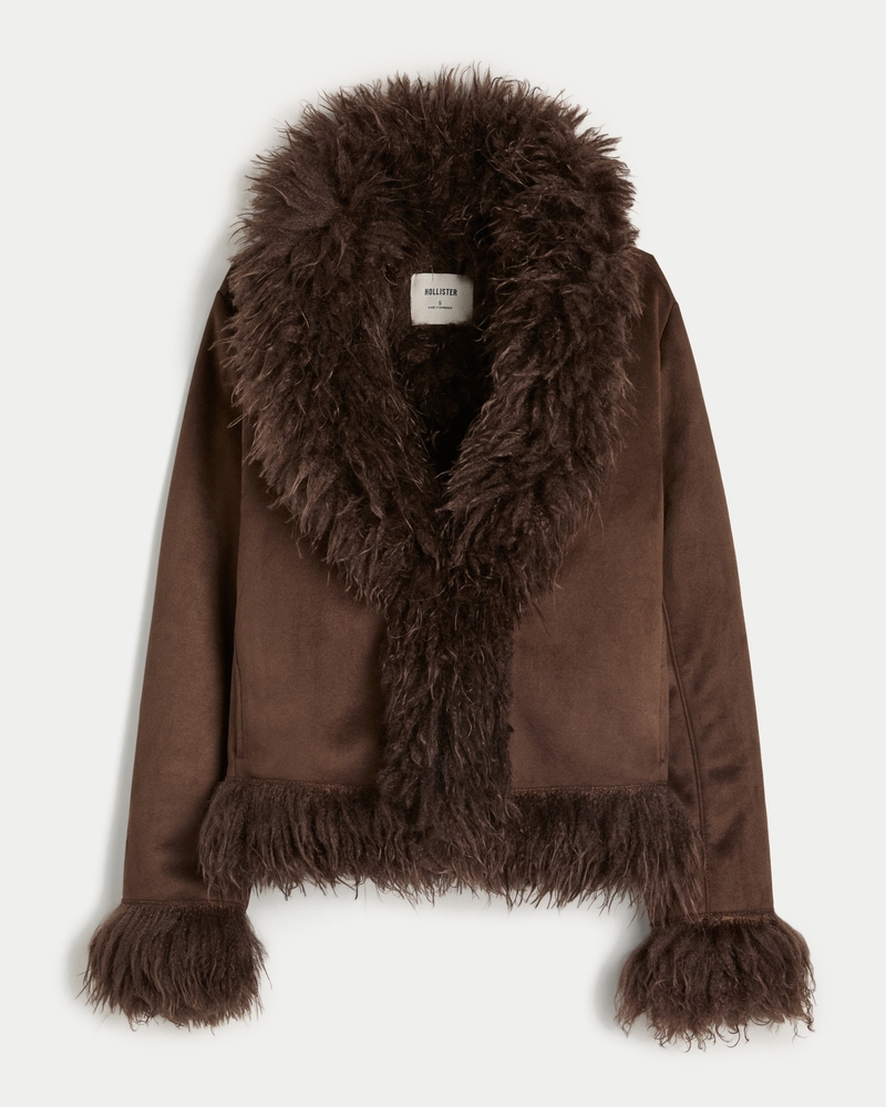 giacca in cashmere con fodera in pelliccia sintetica e montone sintetico