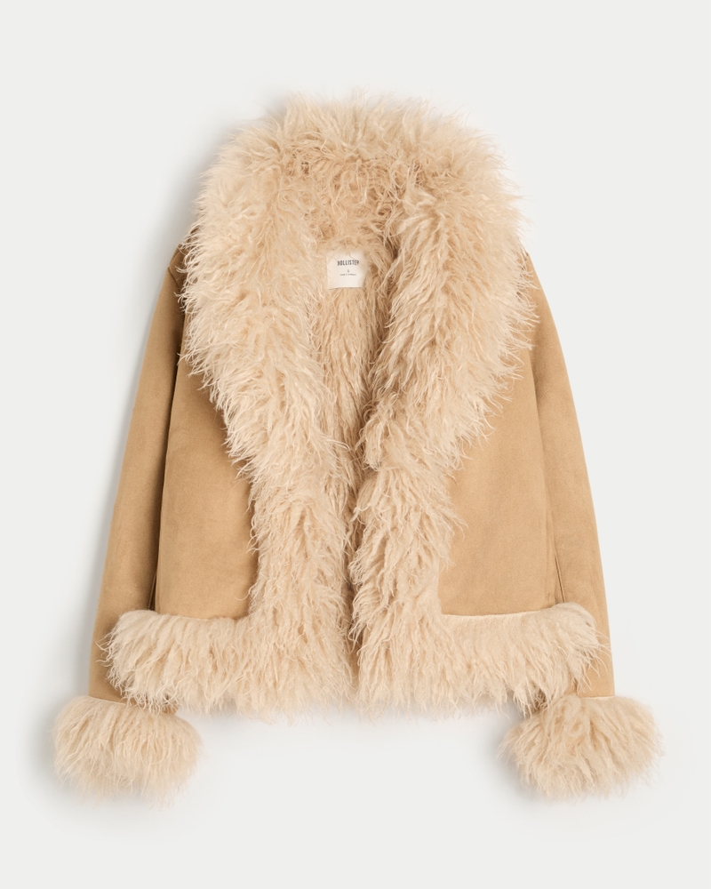 giacca in cashmere con fodera in pelliccia sintetica e montone sintetico