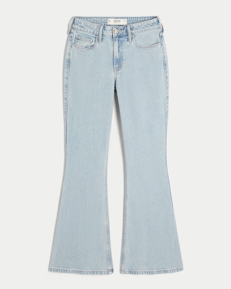 jeans svasati a vita alta lavaggio chiaro con ricamo a cuore
