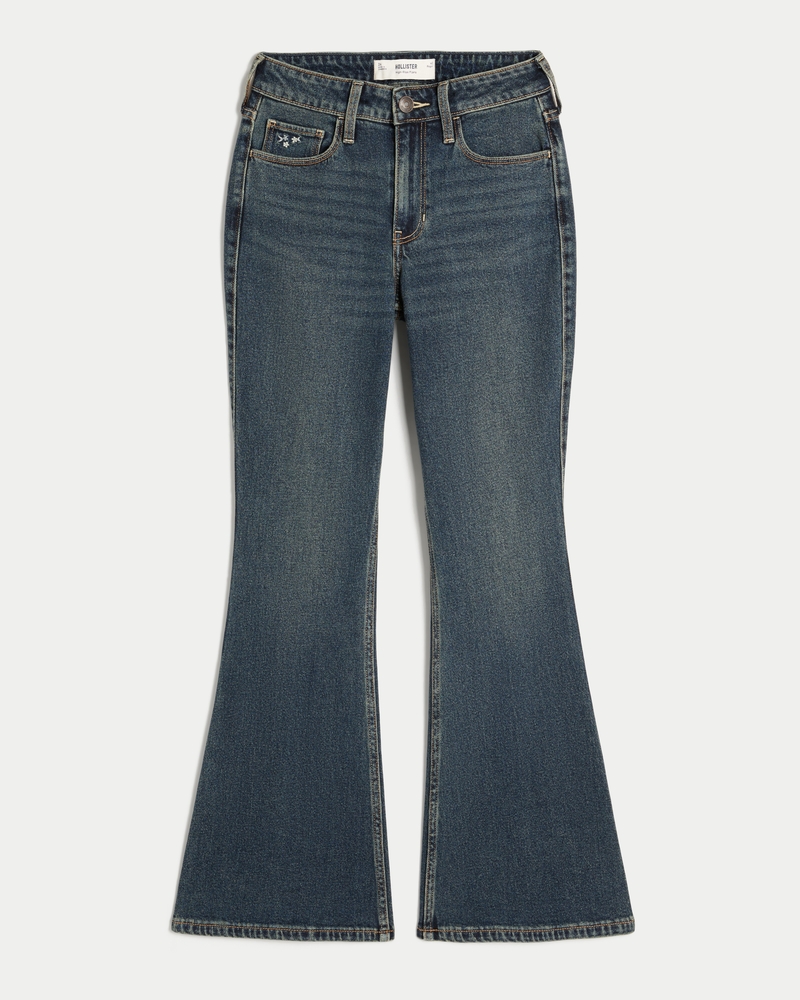 jeans svasati a vita alta neri lavati e ricamati