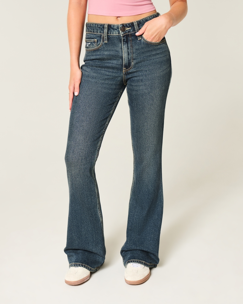 jeans svasati a vita alta neri lavati e ricamati
