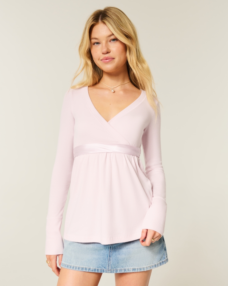 top babydoll avvolgente casual a maniche lunghe