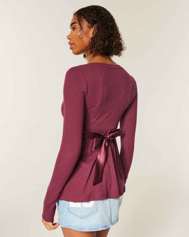 top babydoll avvolgente casual a maniche lunghe