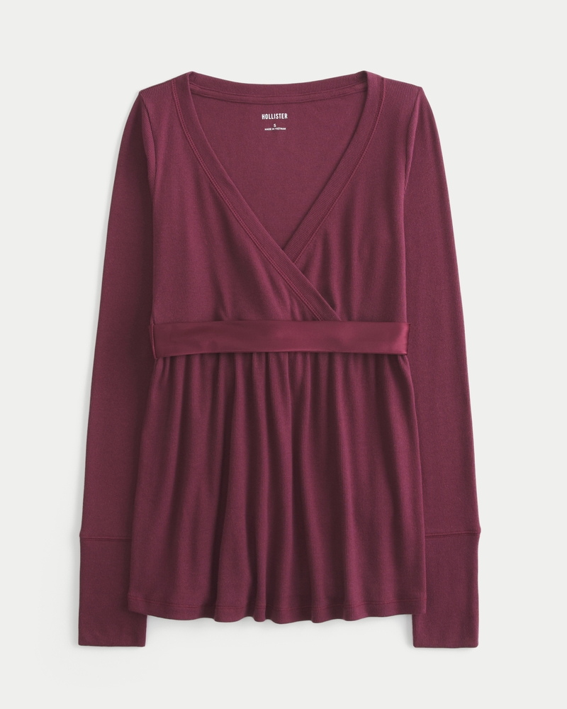 top babydoll avvolgente casual a maniche lunghe