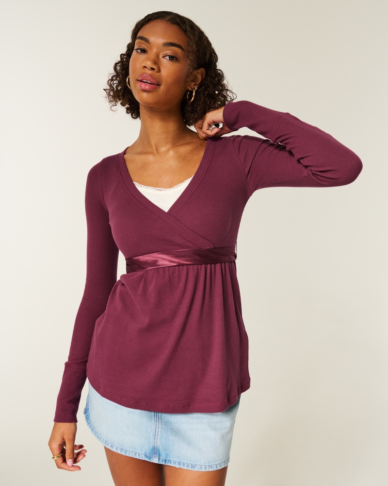 top babydoll avvolgente casual a maniche lunghe