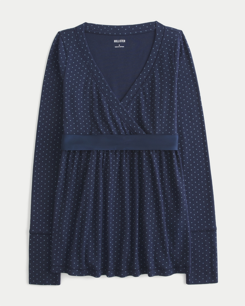 top babydoll avvolgente casual a maniche lunghe