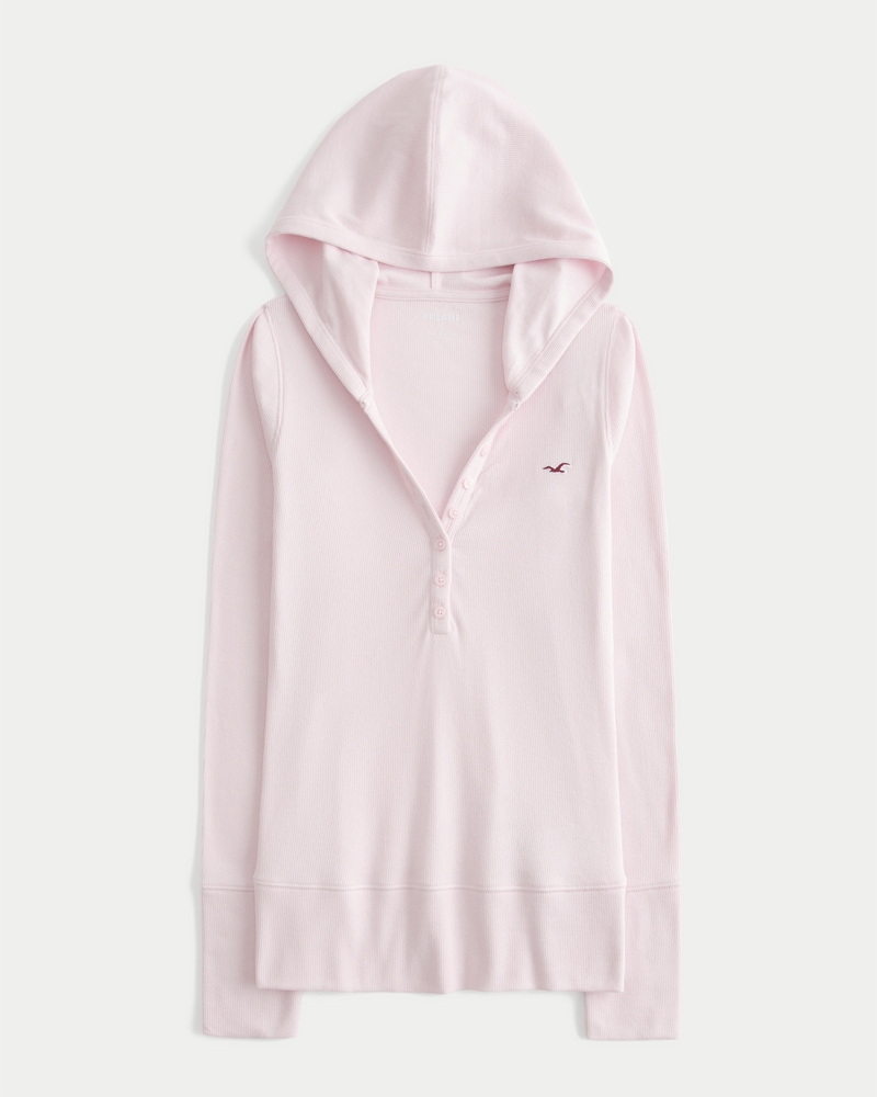 maglia con cappuccio e collo henley a maniche lunghe