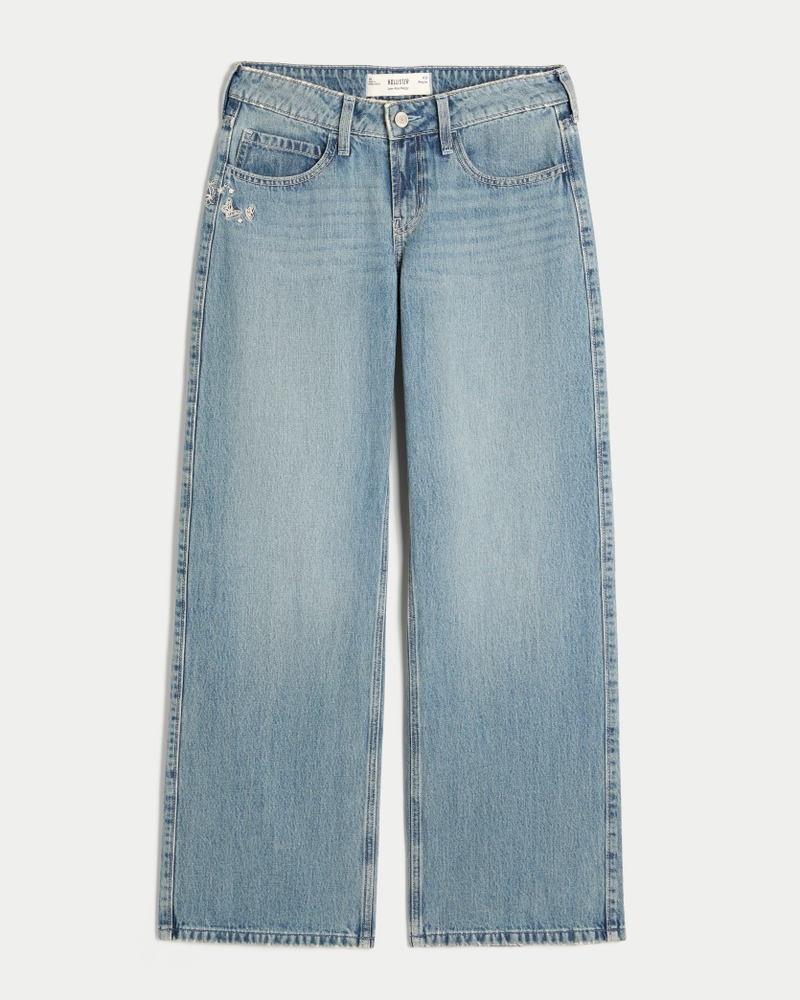 jeans larghi a vita bassa lavaggio medio patchwork fantasia