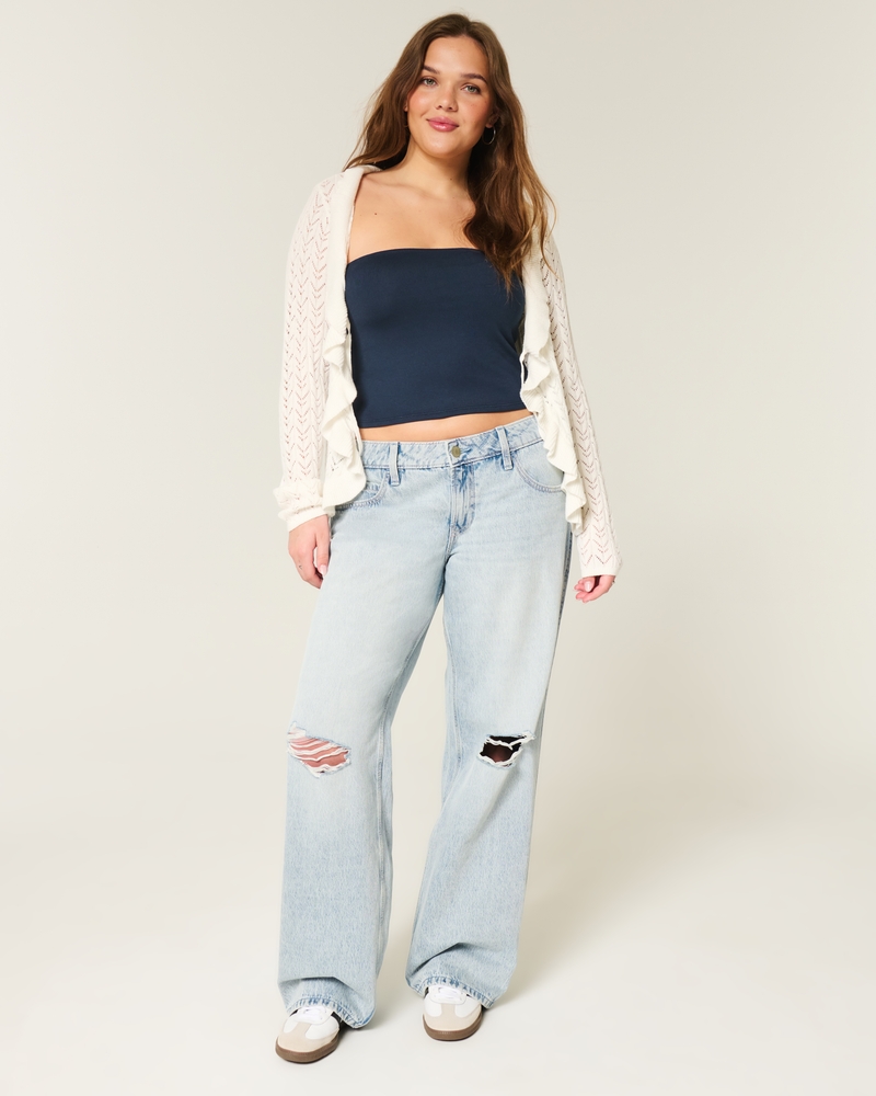 jeans larghi a vita bassa lavaggio medio patchwork fantasia