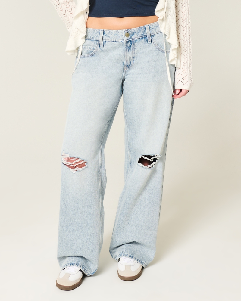 jeans larghi a vita bassa lavaggio medio patchwork fantasia