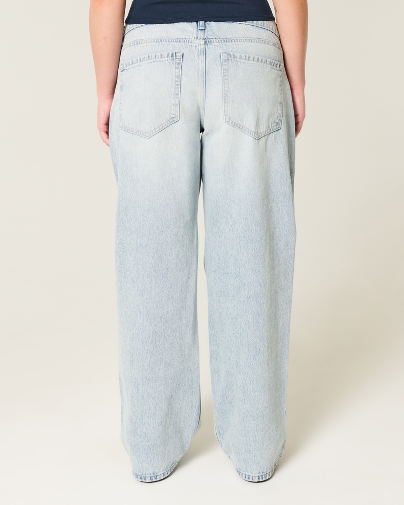 jeans larghi a vita bassa lavaggio medio patchwork fantasia