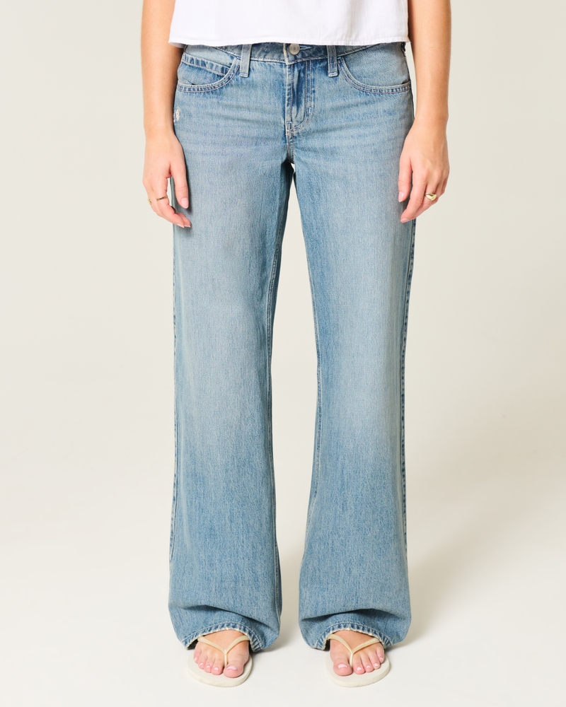 jeans larghi a vita bassa lavaggio medio patchwork fantasia