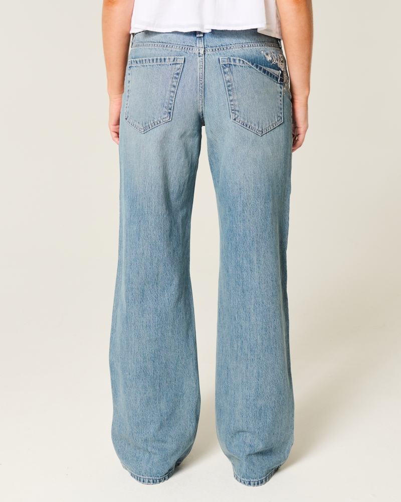 jeans larghi a vita bassa lavaggio medio patchwork fantasia