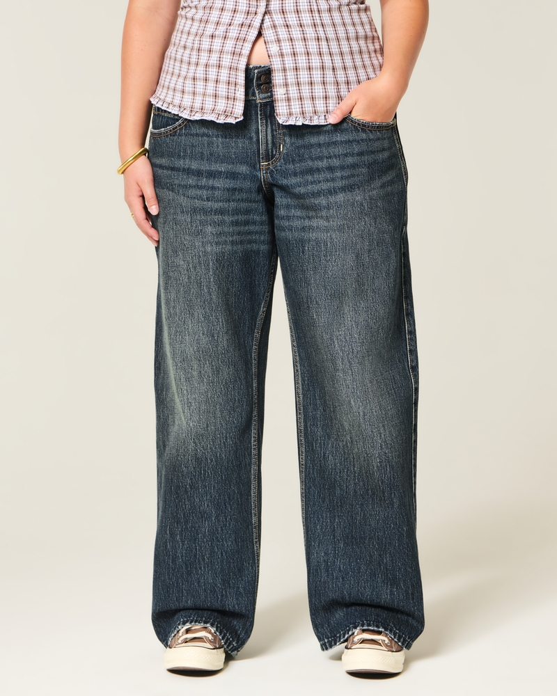 jeans a vita bassa con lavaggio medio y2k e sacchi